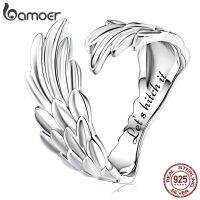 {Xixi Ornamoer} Bamoer ปีกนางฟ้าแหวนปรับขนาดได้925เงินสเตอร์ลิงสามารถปรับแหวนใส่นิ้วสลักคำสำหรับเครื่องประดับอย่างดีผู้หญิง