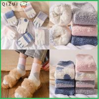 QIZUI ของขวัญคริสต์มาส Warm WARM หนา นุ่ม ถุงเท้านอน ถุงเท้าตั้งพื้น Cashmere Sox ลายอุ้งเท้า ถุงเท้ากำมะหยี่ปะการัง