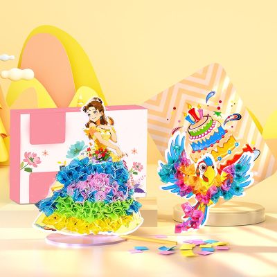 DIY Craft Kits Handmade Princess Dress 3D Pasted Painting Creative Toys Dress Up Doll With Colorful Princess Dress For Kids Gift