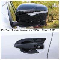 Chrome Car Rearview Mirror Cap Side Door Handle Cover Trim For Nissan Navara NP300 / Terra 2017 - 2021 Carbon Fiber Accessories