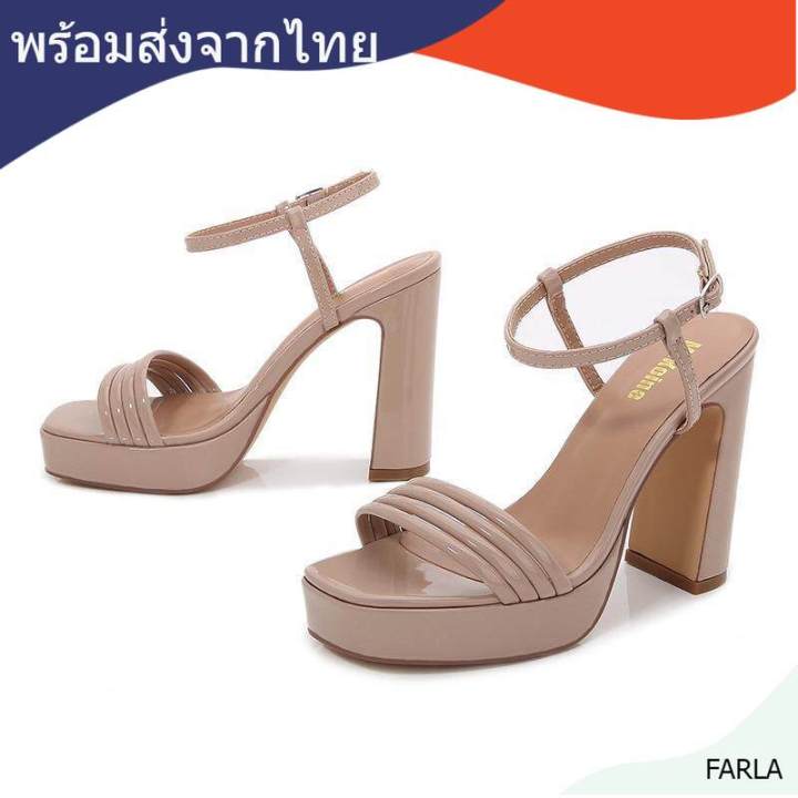 farla-พร้อมส่งค่ะ-รองเท้าส้นสูงส้นตึก-รัดข้อสูง4-75นิ้วเสริมหน้า1-25นิ้ว-รหัส6868-งานสวยตรงปก