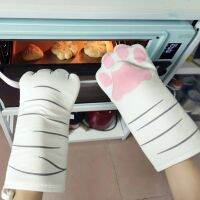 1Pcs Cute Cartoon Cat Claw Oven Gloves Long Cotton Baking Insulated Microwave Heat Resistant Non-Slip Gloves Animal Design