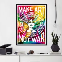 Make Art Not War Rainbow Roses Floral Poster Print Canvas Painting Graffiti Pop Bar Wall Pictures Livingroom Abstract Home Decor Drawing Painting Supp