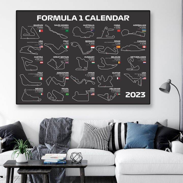 2023 F1 Season Calendar 2023 Poster Formula 1 Sports Race Car Track ...