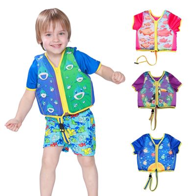 Megartico Kids Cartoon Life Jacket Vest Children Short Sleeve Floral Print Swimming Trainer Vest Baby Safety Buoyancy Jacket  Life Jackets