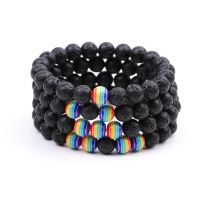 【cw】 8mm Rainbow Beads Black Lava Stone Bracelet DIY Volcano Rock Essential Oil Diffuser Bracelet for Women Men Jewelry ！