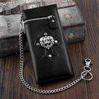 Men’s Gothic Biker Skull Cross Card Horlder Wallet with key chain