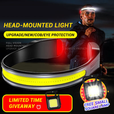 COB Headlamp Outdoor Riding Night Running Running Light USB C Rechargeable Strong Light Fishing Headlight with Tail Red Light