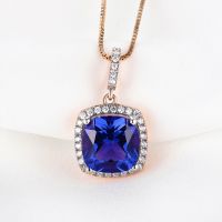 YEZOXA Cushion Cut Created Sapphire 925 Sterling Silver Halo Pendant Necklace For Women Without Chain