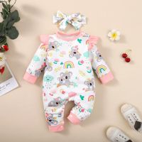 0-12Months Newborn Baby Clothes Girl Long Sleeves Cute Cartoon Bodysuit With Headband 2PCS Infant Romper Toddler Girl Jumpsuit