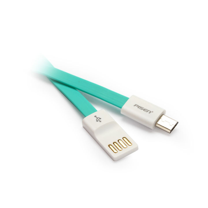 pisen-สายชาร์จ-micro-usb-noodle-data-transmit-and-charging-cable-ยาว-800-mm-อุปกรณ์สำหรับรีชาร์จและซิงค์เพื่อโอนถ่ายข้อมูลแบบ-2-in-1-usb-2-0-แรงดันสูง-สีฟ้าเขียว