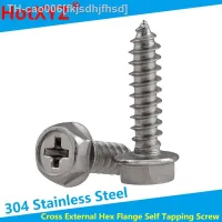 304 Stainless Steel Cross External Hex Flange Self Tapping Screw with pad Hexagon Head with Collar Tapping Screws M3-M6 10pcs