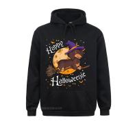 High Quality Happy Halloweenie Dachshund Dog Halloween Witch Wiener Broom Men Sweatshirts  Hoodies For Men Clothes Simple Style Size XS-4XL