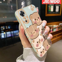 JIUMOO เคส A17K A17 OPPO สำหรับ OPPO,เคสการ์ตูนหมีน่ารักดีไซน์ใหม่ขอบสี่เหลี่ยมเคสมือถือบางลายชุบเคสนิ่มกล้องฝาปิดเลนส์กันกระแทก