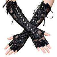 Fashion Costumes Party Cosplay Dance Clubwear Mittens Disco Jazz Pop Hip Punk Black Fingerless Glove Long Gothic Women 1Pair