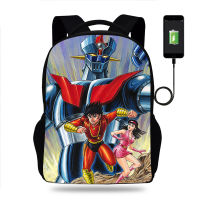 Anime Mazinger Z Backpack Boys Girls School Bag Book Bags Men Women Rucksack Teens USB Travel Knapsack Mochila