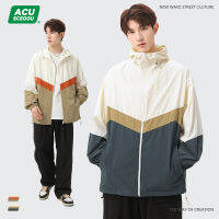 ACU เสื้อผ้าผู้ชาย 2023 ฤดูร้อนสินค้าใหม่สีตัดกันเย็บออกแบบเสื้อผ้ากันแดดแบรนด์แฟชั่นเสื้อฮู้ดหลวมเสื้อแจ็คเก็ต