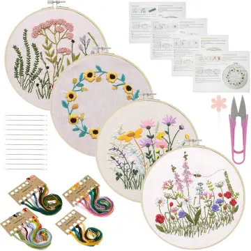 (Embroidery Kit-8) - Full Range of Embroidery Starter Kit with Pattern, Kissbuty Cross Stitch Kit Including Embroidery Cloth with Plant Pattern