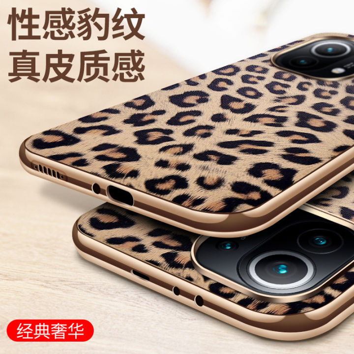 fashion-leopard-print-leather-single-bottom-plating-shell-for-xiaomi-11-mi-11-mi11-thin-mobile-phone-protective-case-cover