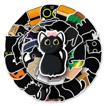 45 Pcs Black Cat Theme Stickers Decoration Kawaii Cute Cats Stickers  Self-adhesive Scrapbooking Stickers For