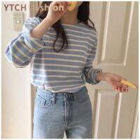 YTCH-สตรีแขนยาวเสื้อยืดลายหรูหราหลวมเสื้อทูนิกคอกลมเสื้อเสื้อลำลอง