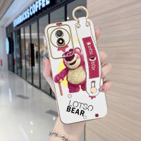 พร้อมเคสมือถือโทรศัพท์สำหรับ OPPO A58 4G Vivo Y02A Y02T Vivo (พร้อมสายรัดข้อมือ) ซอฟสแควร์ขอบการ์ตูนน่ารักล็อตโซ่ชุบเคสโทรศัพท์เคสโทรศัพท์นิ่มสุดหรู