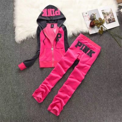 PINK Velvet Casual Sports Set Womens Spring and Autumn New 2023 Fashion Splice 2 Piece Set