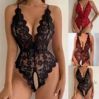 【Ready Stock】 ◑ C15 DENISES Women V Neck SexyBabydoll Lingerie Lace Backless Lanyard Underwear Conjoined Tight Lace Underwear