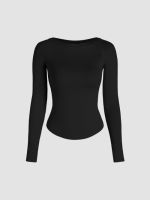 Cider Round Neckline Solid Long Sleeve Tee