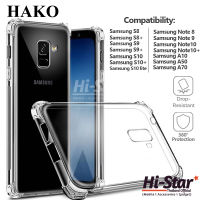 HAKO เคสกันกระแทก แบบใส กันกระแทก 4 มุม ไม่กัดขอบเครื่อง ไม่ดันฟิลม์กระจก สำหรับ Samsung S7 Edge/S8/S8+/S9/S9+/S10/S10lite/S10+/Note8/Note9/Note10/Note10+/A6+/A10/A50/A70