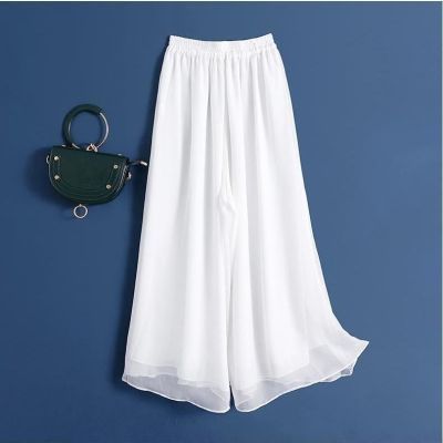 กางเกงผ้าชีฟองขากว้างสีขาวอินเทรนด์อ้วนขนาดใหญ่มม. หลวมฉบับภาษาเกาหลีใหม่ฤดูใบไม้ผลิและฤดูร้อนกระโปรงกางเกงเอวสูงเพรียวบาง