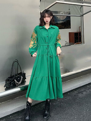 XITAO Dress Women  Loose Full Sleeve Embroidery Dress