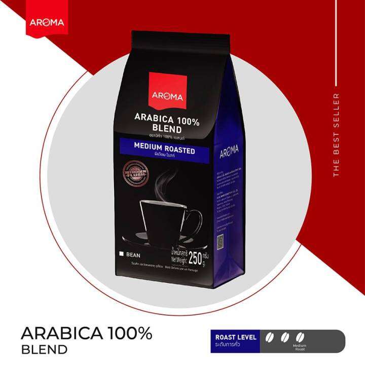 aroma-coffee-เมล็ดกาแฟคั่ว-arabica-100-ชนิดเม็ด-250กรัม-ซอง