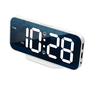 HD Mirror Alarm Clock Digital Day Of Week Display Night Mode Unlimited Snooze Table Clock 12/24H Dual Alarm/LED Clock