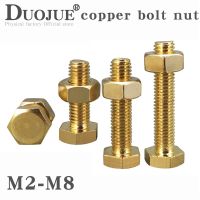 External Hex Hexagon Brass Bolt M4 M5 M6 M8 Screw And Nut Set Large Full Extension Machine Copper Screw Hardware Fasteners