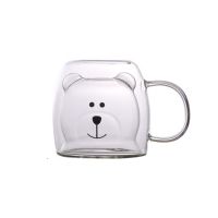 【lz】☁❖┅  Canecas De Vidro De Parede Dupla Cute Bear Cup Canecas De Café Presentes De Aniversário Do Dia Dos Namorados para Mulheres Meninas