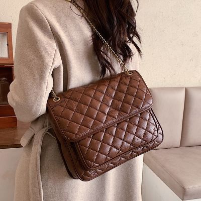 Soft leather bag is natural capacity of 2021 new fashion chain package qiu dong ling lattice texture one shoulder inclined shoulder bag