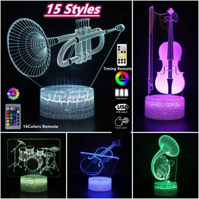 เครื่องดนตรี3D Night Light 16สีเปลี่ยน Touch Timing Remote กีตาร์เปียโน Harp โคมไฟตั้งโต๊ะสำหรับของขวัญเด็ก Home Decor