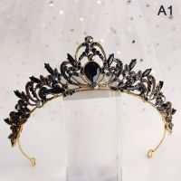 1 PC เจ้าสาว Retro คริสตัลสีดำมงกุฎ Queen Tiara เจ้าสาวงานแต่งงานเครื่องประดับ