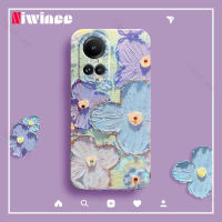 NIWINEE เคสโทรศัพท์ OPPO Reno 10 5G/Reno 10 Pro 5G/Reno 10 Pro + 5G เคสมือถือสีม่วงอ่อนสีฟ้าน้ำมันภาพวาดซิลิโคนเลนส์รวมทุกอย่างป้องกันการตกบางเฉียบเคสโทรศัพท์นิ่มเป็นคู่สร้างสรรค์มีสไตล์