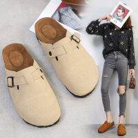 Fashion Women Suede Slippers Wedges Heel Cork Mules Platform Clog Non Slip Sole Buckle Outdoor Home Shoes