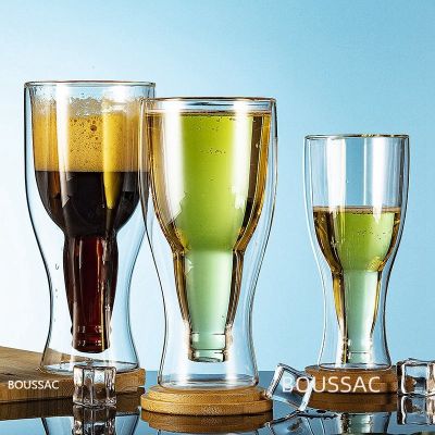 [ใหม่2023] Creative ไวน์ค็อกเทลเหยือกแก้วแก้วสองชั้นเบียร์แก้วไวน์วิสกี้แก้วแชมเปญกาแฟวอดก้าถ้วยขวดสไตล์