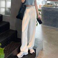 ☋◘ White wide-leg pants for women in winter plus velvet high-waist drape floor-length pants slimming Hong Kong style straight casual suit trousers