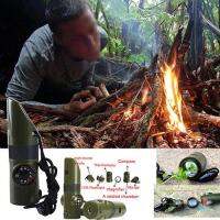 Honrane 7 Dalam 1 Camping Survival Kompas Termometer Lampu Suluh Magnifier Whistle Alat