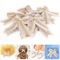 [Zeberdany] 10Pcs Burlap Bowknot Tie Lace Ruched Bowknot HandMade Craft คริสต์มาสวันเกิดงานแต่งงานตกแต่ง