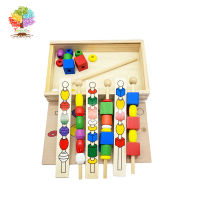 Treeyear Montessori สำหรับเด็กของเล่นเพื่อการศึกษาไม้รูปทรงที่มีสีสัน Stick Beading ของขวัญของเล่นสำหรับ Baby