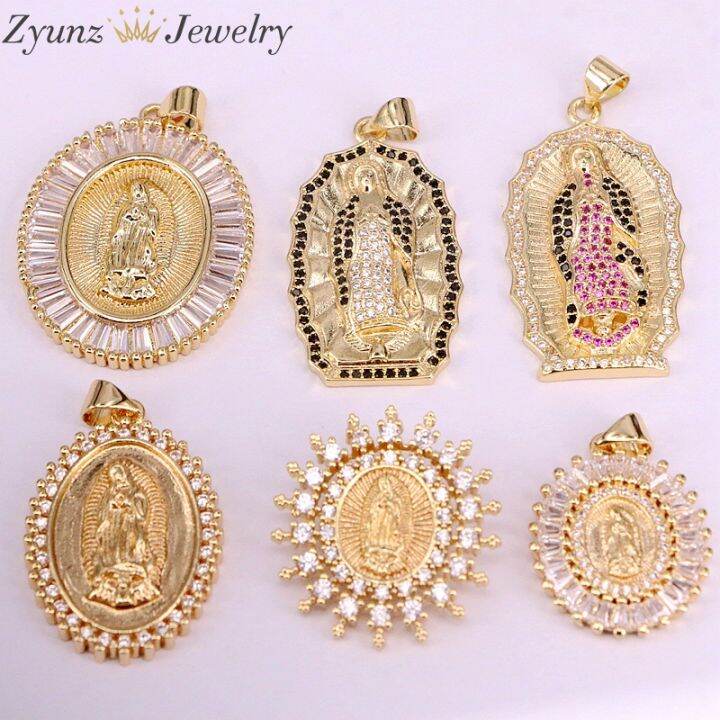 5pcs-gold-color-jesus-mary-of-virgin-design-pendant-necklace