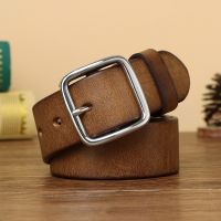 3.8CM Anti Allergy Stainless Steel Buckle Belt Vintage Cowskin Genuine Leather Mans Belt Male Cowhide Retro Jeans Soft Belt Belts