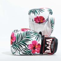 นวมลาย นวมราชา ถุงมือ นวมต่อย หนังเทียม นวมลายดอกชบา Boxing Gloves White Hibiscus Flower