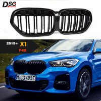 Double-Slat คาร์บอนไฟเบอร์ ABS Gloss สีดำด้านหน้ากันชน Grill รถจัดแต่งทรงผม Grille สำหรับ BMW F48 X1 2019 - 2021 lift